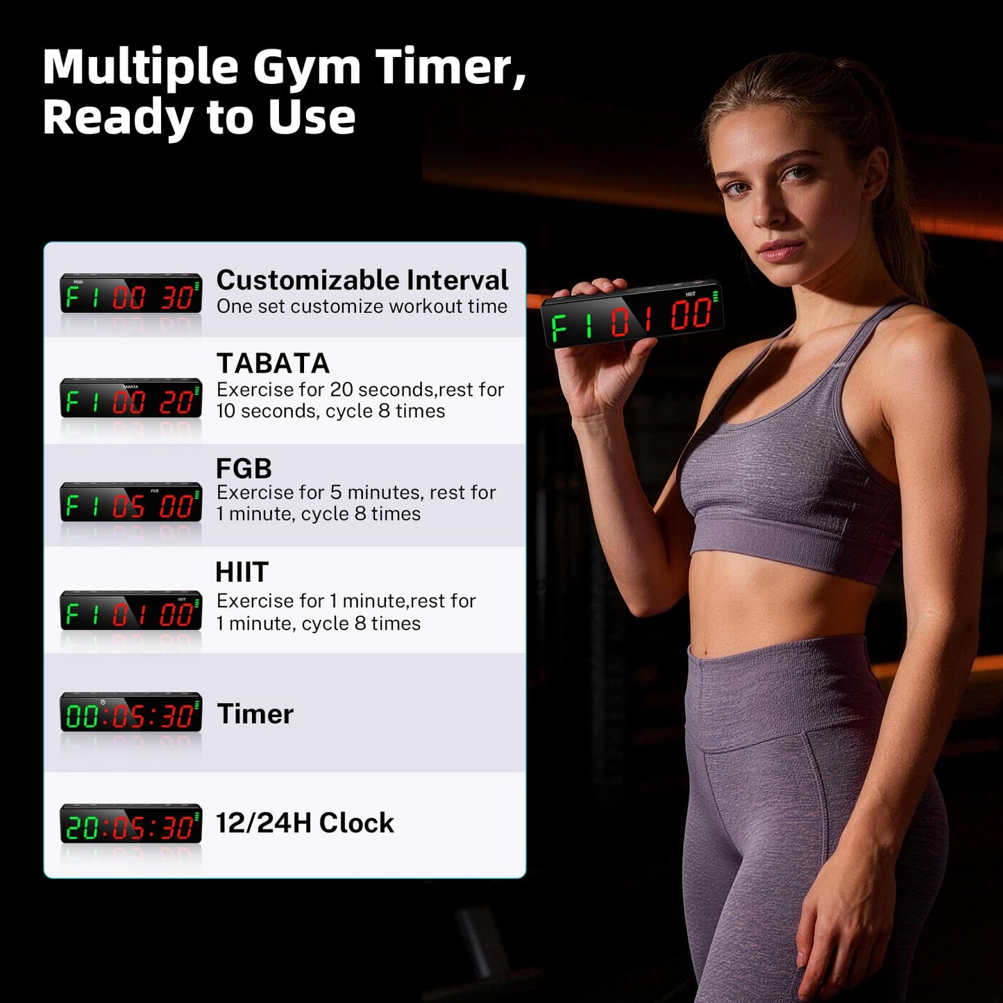 Tempospark Portable Workout Timer, Workout Clock for Home Gym Garage Boxing, Gym Timer Clock with Strong Magnet, Powerful Battery, Adjustable Brightness for Fitness Enthusiasts Coaches