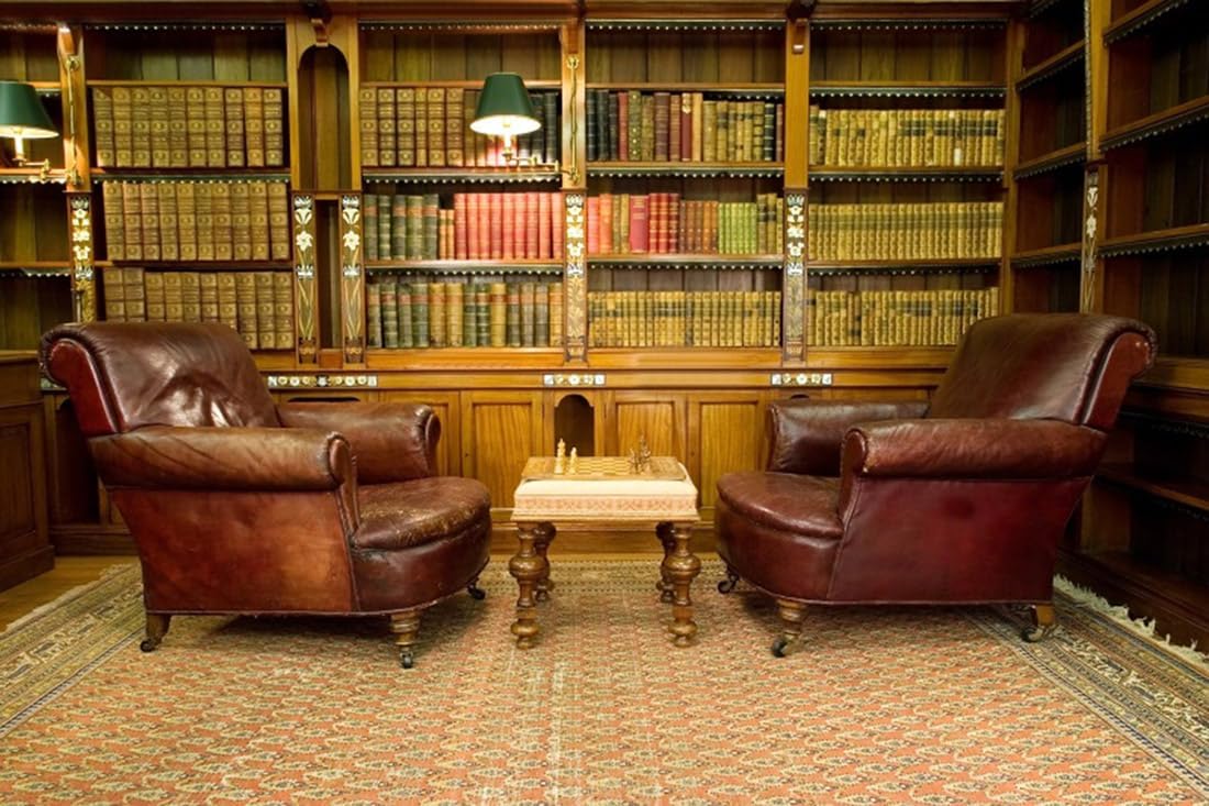 AOFOTO 7x5ft Vintage Luxury Study Bookshelf Backdrop Photography Home Office Two Sofa Business Conversation Room