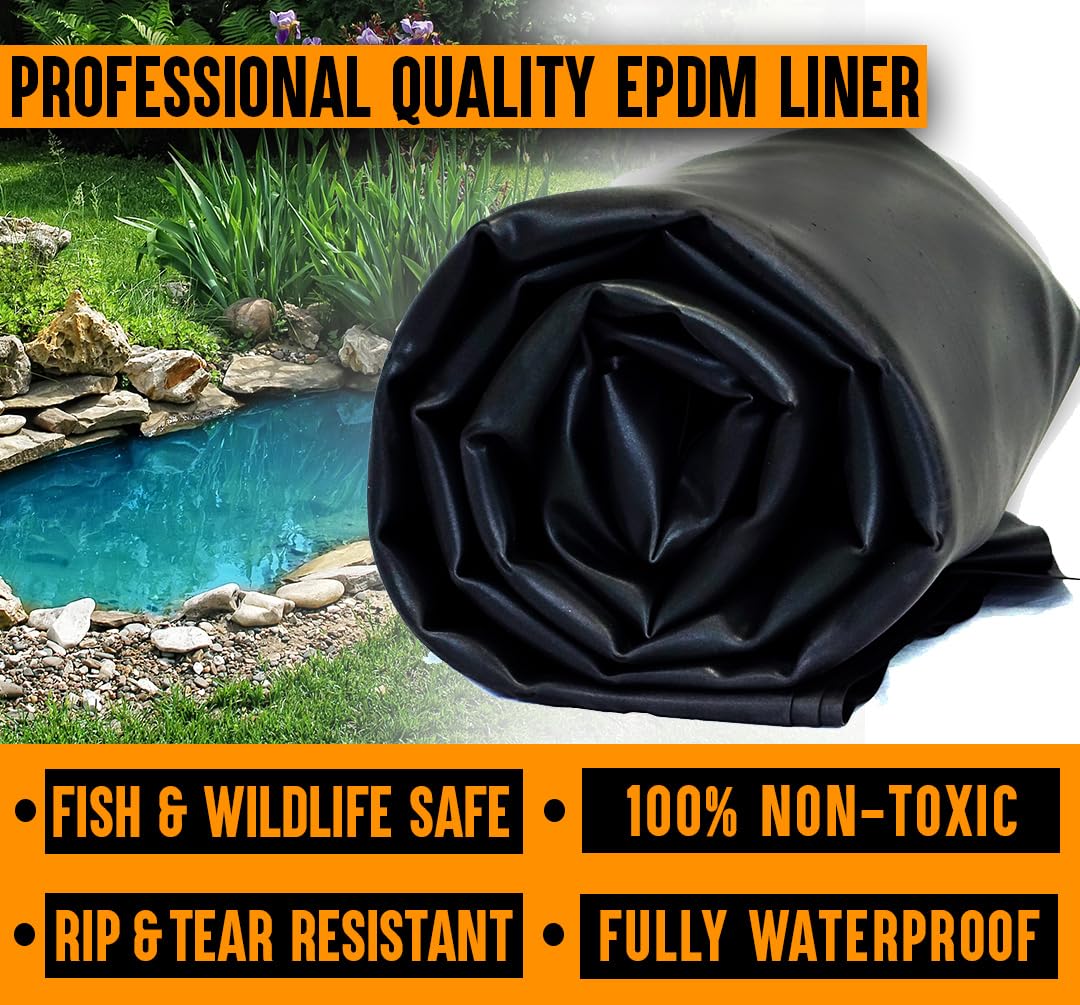 Lifeguard 15 ft. x 15 ft. EPDM Pond Liner – 45-Mil Rubber Liner for Outdoor Ponds, Waterfalls, Aquaponics, Retention Basins – Durable & Fish Safe
