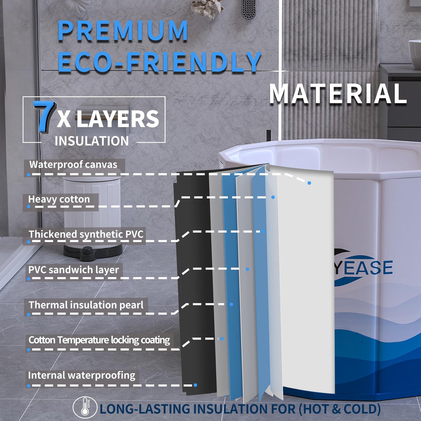 WAVYEASE® Portable Bath Tub for Adults -(31.5"L x 26"H) Foldable Cold Plunge Tub for Recovery - Collapsible Soaking Bath Tub for Shower Stall - Outdoor Ice Bathtub for Athletes (White)