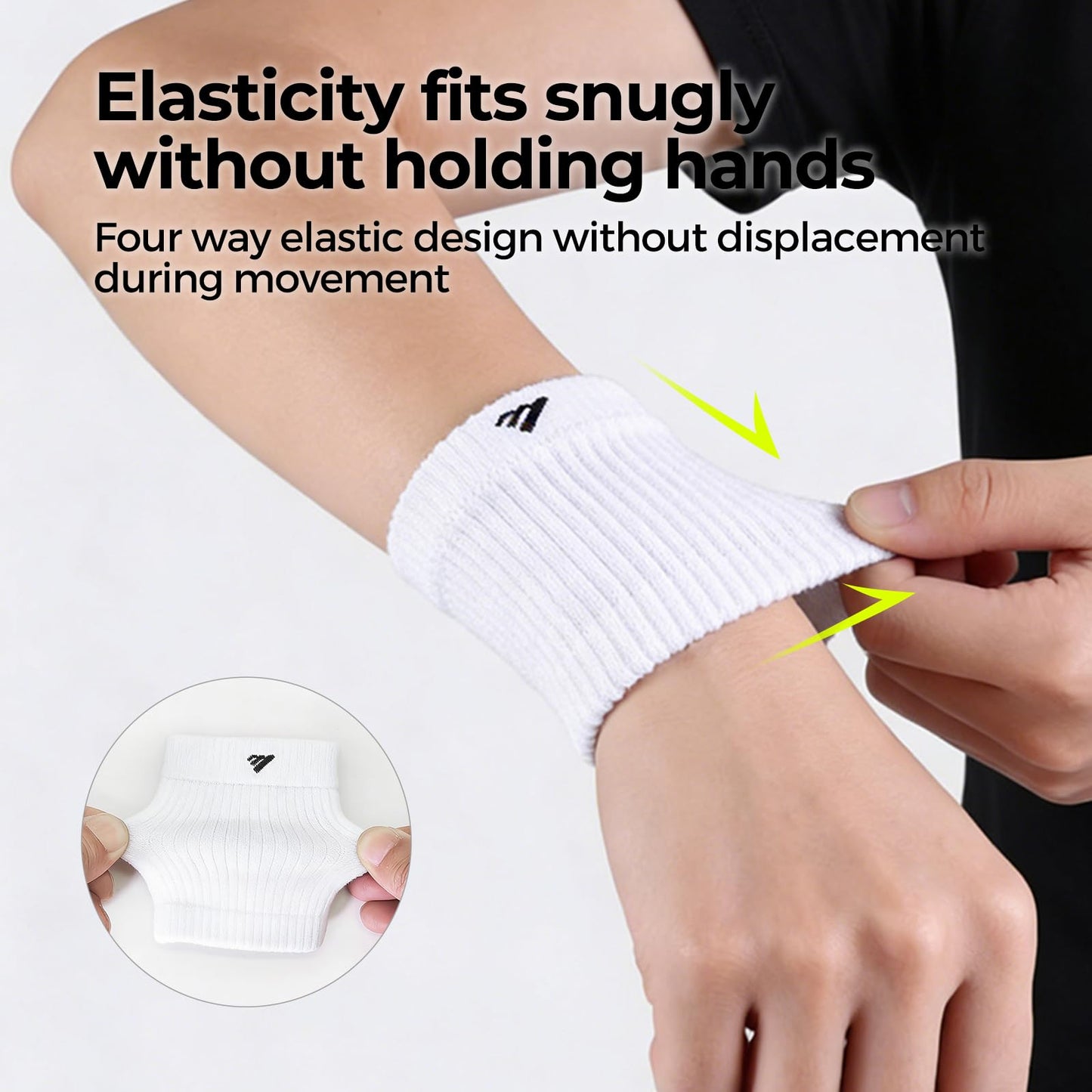MOON 2 Pairs Breathable Wrist Sweatbands for Men Women, Anti Odor Moisture Wicking Elastic Sports Wristbands for Basketball, Tennis, Cycling, Running, Gym, Working Out, White