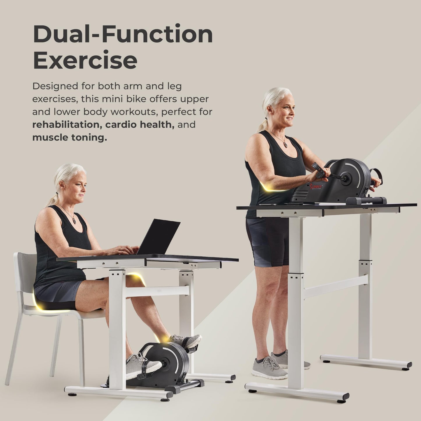 Sunny Health & Fitness 2-in-1 Smart Pedal Exerciser, Motorized Under Desk Exercise Peddler, Portable Mini Bike for Seniors Home & Office Cycle Workout, Exclusive SunnyFit App Bluetooth Connectivity