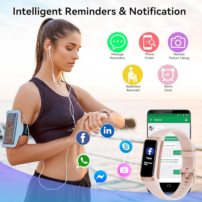 Fitness Tracker with 24/7 Heart Rate, Blood Oxygen Blood Pressure Sleep Monitor, Activity Trackers 5 ATM Waterproof,Step Calorie Counter Pedometer Health Smart Watch for Women Men