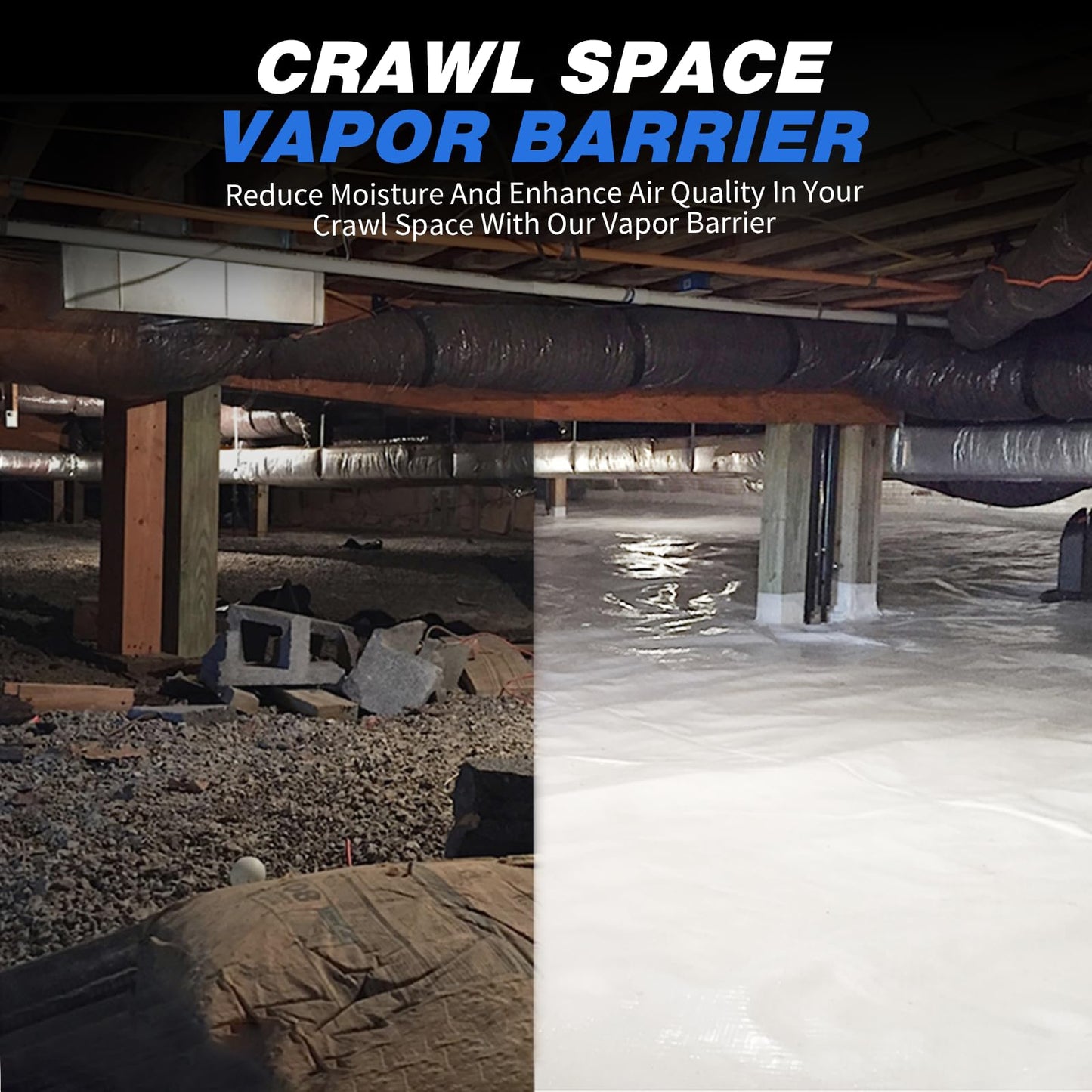 Crawldryer White Plastic Sheeting, 20 Mil 10' x 50', Crawl Space Vapor Barrier, White Vapor Barrier, Plastic Sheeting Heavy Duty, Polyethylene Plastic Rolls for Garden, Crawlspace, Basement, White