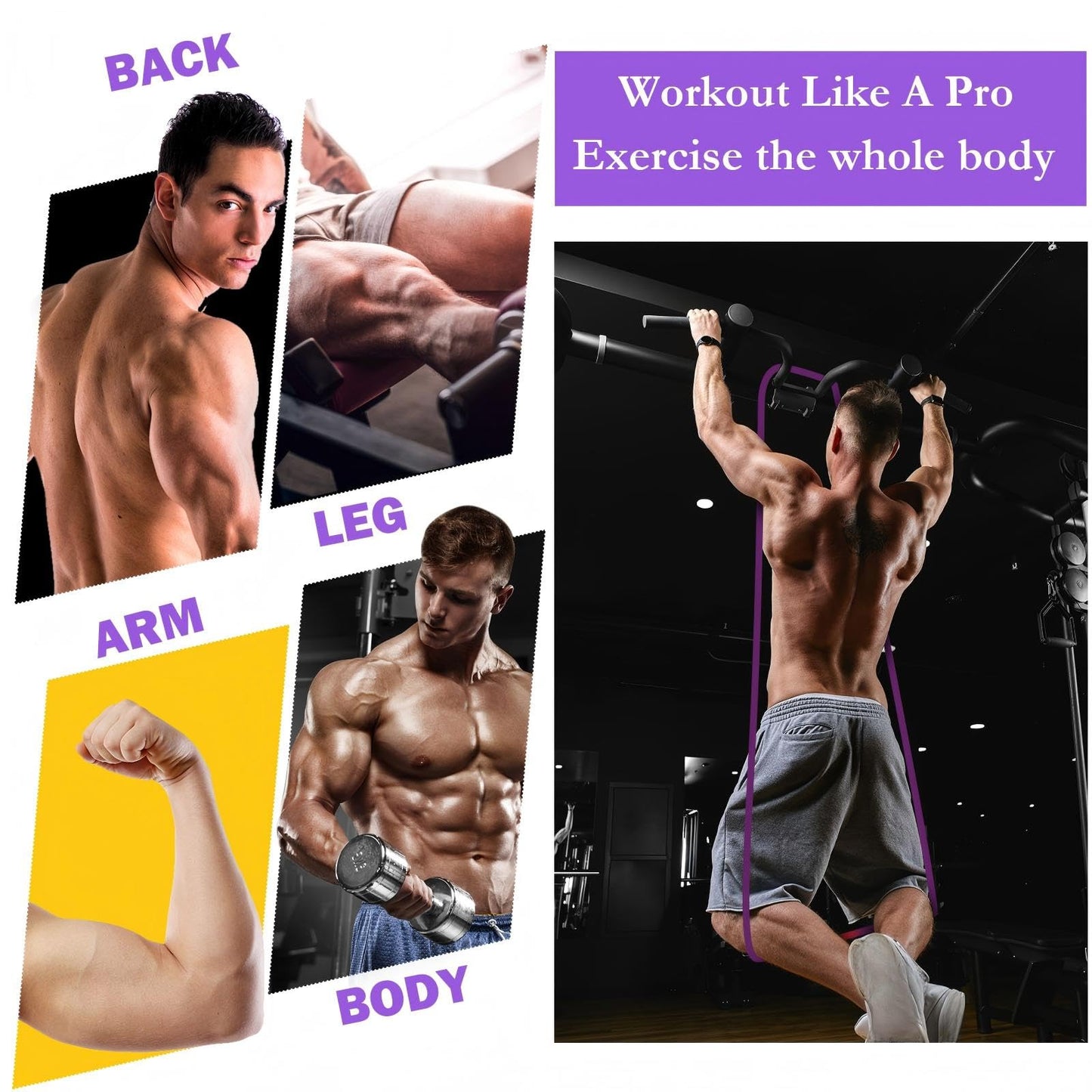 Foilswirl 16 Pcs Resistance Bands 35-85 lbs Pull up Assistance Bands Exercise Workout for Working Out Muscle Training Therapy Muscle Training Men and Women (Purple)