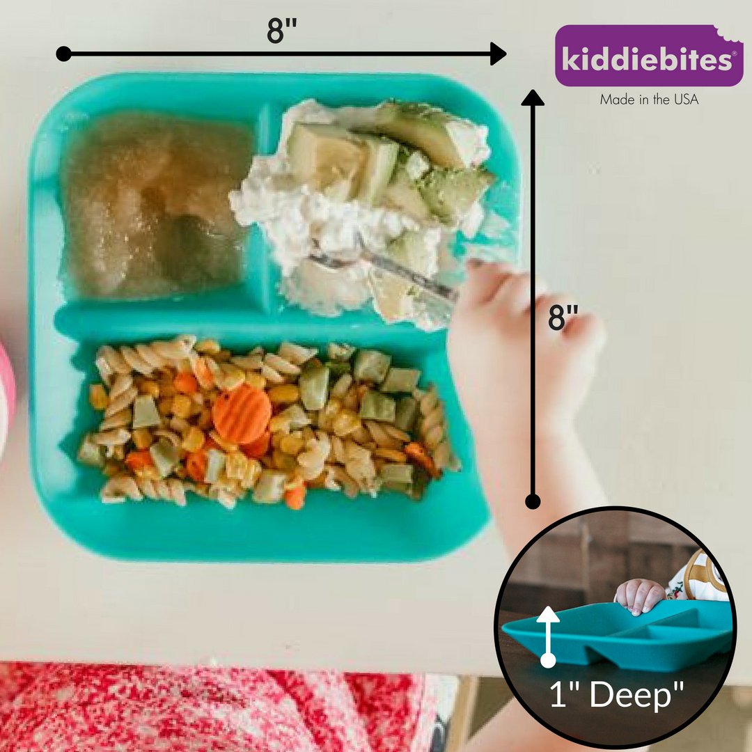 Kiddiebites | 100% Silicone Plates for Babies & Kids | MADE IN THE USA | BPA, BPS, Lead, Cadmium, PVC, & Phthalate Free | Children's Divided Placemat Set | Teal, 2 Pack