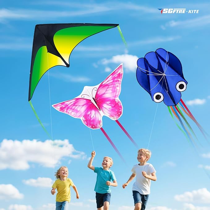 3 Piece Set Butterfly Delta Octopus Kites for Kids and Adults，Easy to Fly for Outdoor Adults Children Line Kite for Kids Toy (Delta 2+Octopus 2+Butterfly 2, 6)