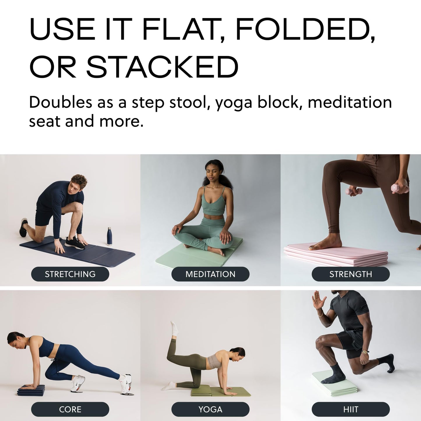 Stakt The Original Foldable Yoga Mat, Premium Foldable Exercise & Workout Mat with Non-Slip Surface, Lightweight Portable for Studio or Home Use, As Seen on Shark Tank - Tide