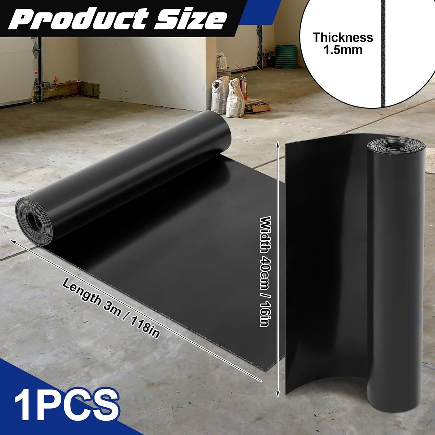 Skiennix Neoprene Rubber Sheet - 1/16 Inch Thick, 16" W x 118" L | Durable Gasket Strip for DIY Projects, Mats, Seals, Crafts, Flooring - Black