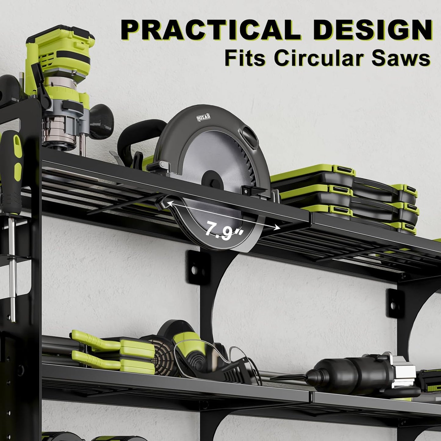 Power Tool Organizer by [Brand Name] - 16 Slots, 3-Tier Wall Mount for Garage & Workshop - Black