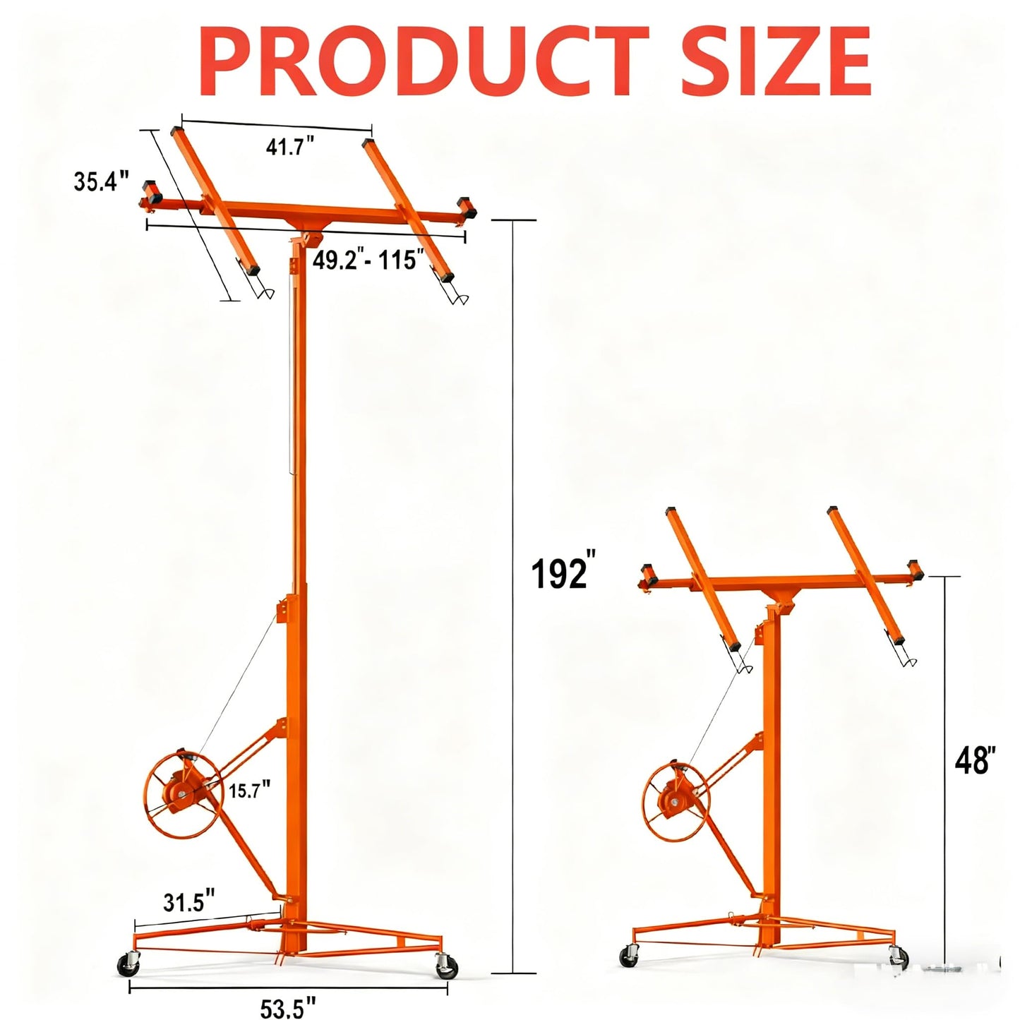 Drywall Lift 16 ft, Heavy Duty Sheetrock Lift 150LBS, Drywall Lifter Rolling Lifter Panel, 360° Adjustable Telescopic Arm & 3 Lockable Wheels Hoist Jack, for Ceiling and Wall Installation