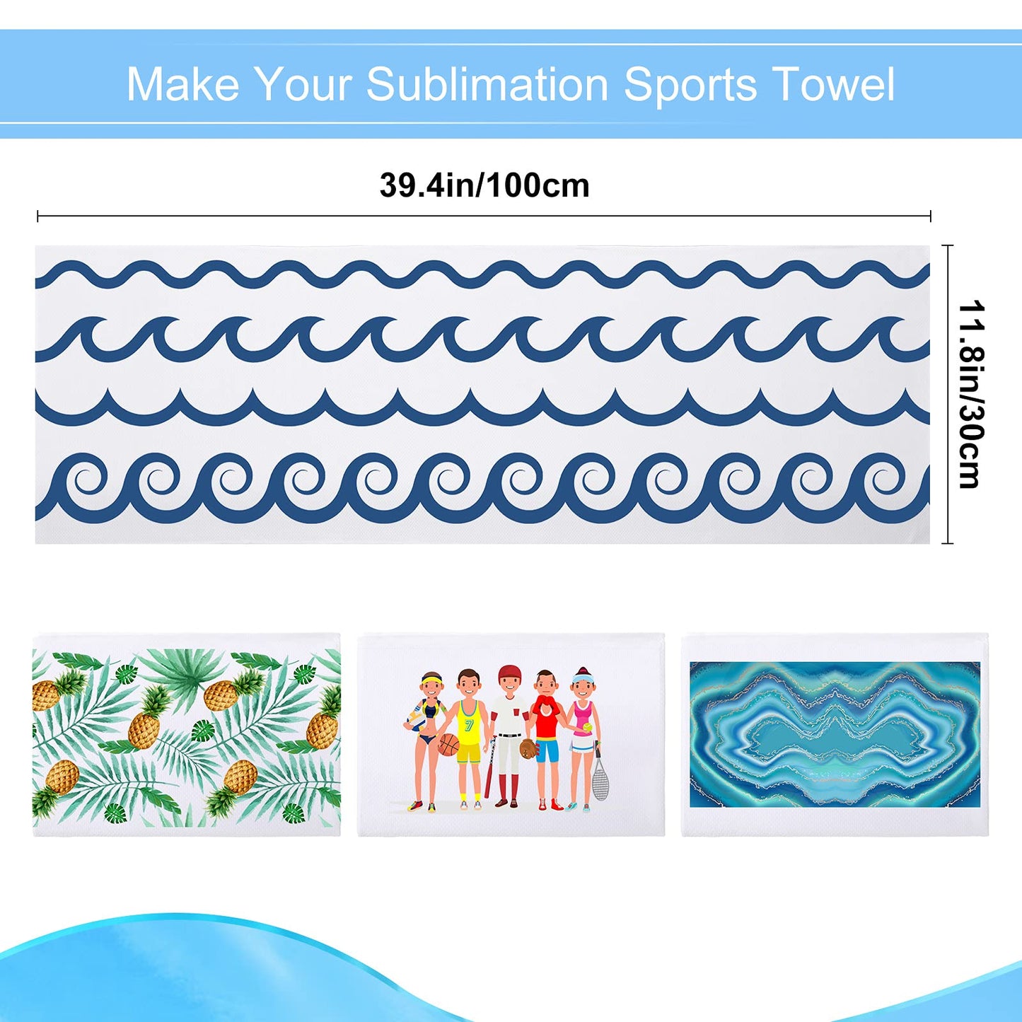 BBTO 12 Count Sublimation Cooling Towels Bulk for Sports 40"x12" White Golf Sweat Gym Towel Ice Breathable Soft Chilly Microfiber Sweat Rags for Neck Face Body Hot Weather Workout Sports