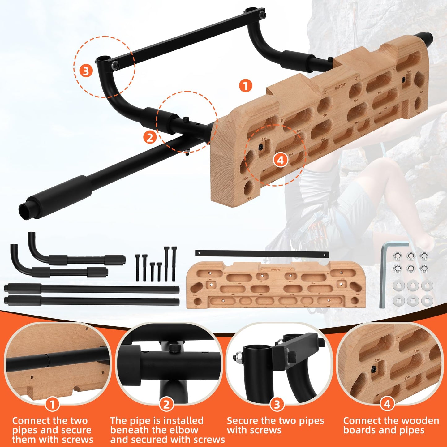MARGAR Hangboard Rock Climbing Hangboard with Door Way Pull Up Bar, 2 in 1 Hangboard Rock Climbing Hangboard, Rock Climbing Hangboard Over Door for Rock Climbing Training and Home Fitness