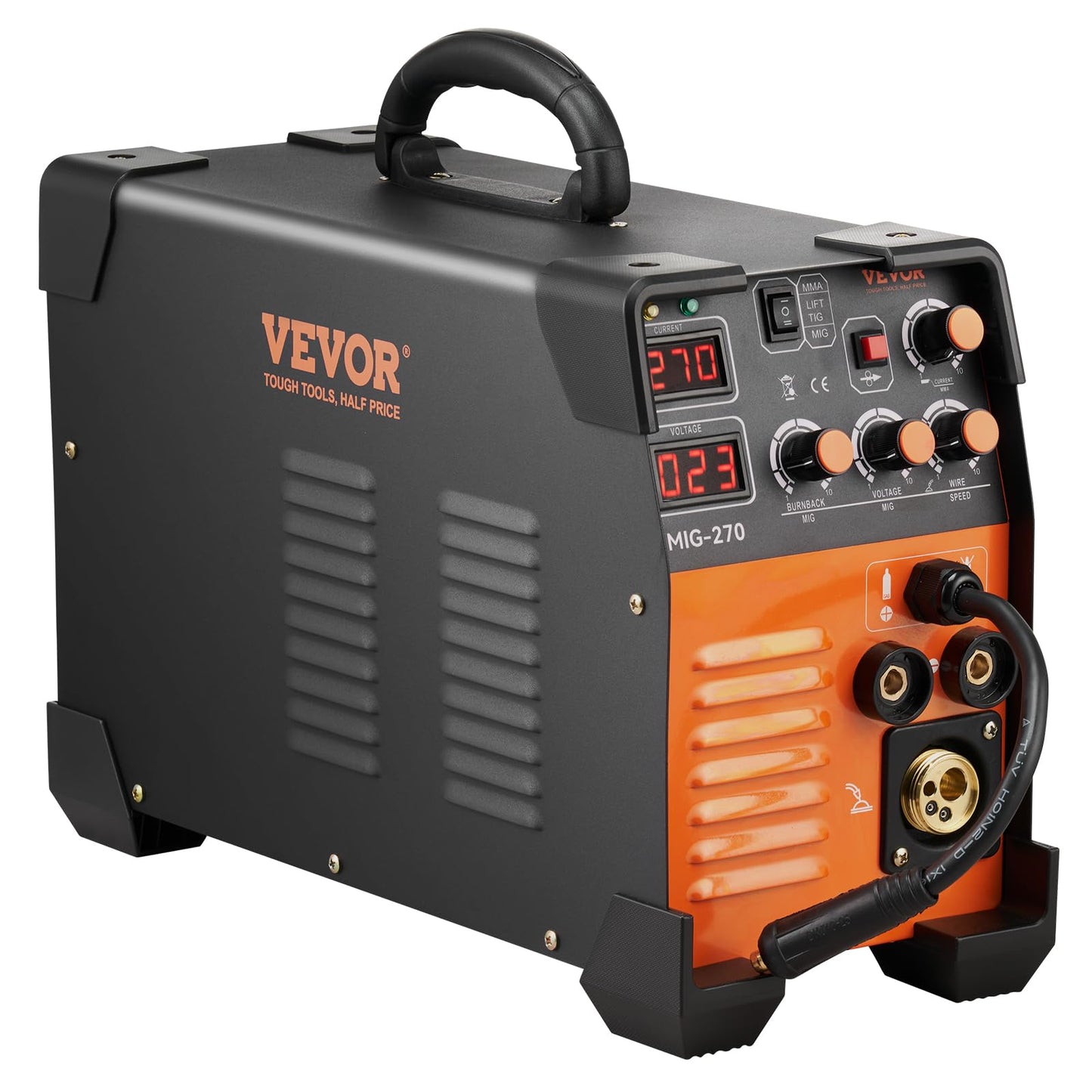 VEVOR MIG Welder, 3 in 1 270 Amp Welding Machine, 110 220V MIG Lift TIG Arc Welder, Portable Lift TIG Welder ARC Welder with IGBT DC Inverter, LCD Digital Display, Welder Torch and Welding Wire