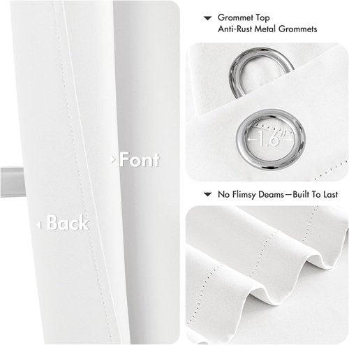 MIULEE Pure White Room Darkening Curtains - Thermal Insulated Energy Saving Drapes | 63 Inches Long, 2 Panels