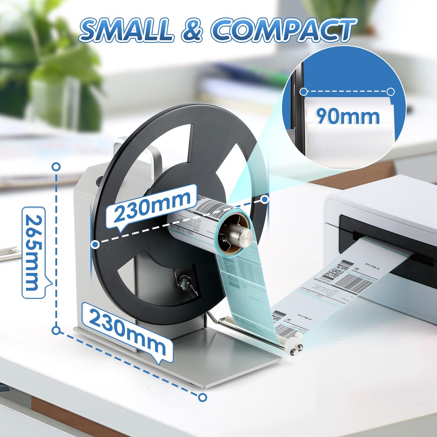 Frifreego Automatic Label Rewinder, Speed-Adjustable Sticker Rewinder, Bidirectional Label Rewinding Machine, Synchronized with Printer, 1"/1.5"/3" Core Holder, Width 3.54"