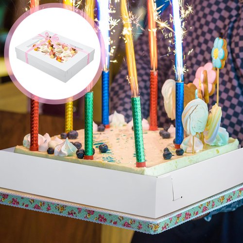 Chivertion 5 Set Full Sheet Cake Box 26 x 18 x 4 Inch with Cake Boards and Pink Satin Ribbon Large Rectangle Bakery Boxes with Window White Bakery Boxes for Packaging Cupcakes Muffins Pie