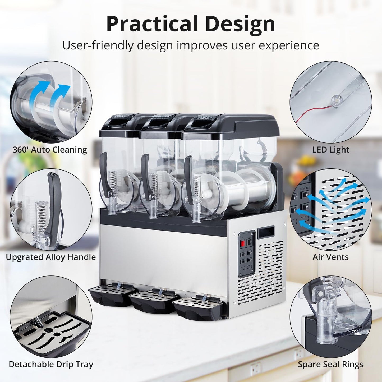 Garvee Commercial Slushy Machine, 36 L/9.6 gal Frozen Drink Margarita Machine Smoothie, Self-Cleaning, 860W Stainless Steel Slushy Machine for Snow Melts, Cocktails, Homes, Coffee Shops, Restaurants