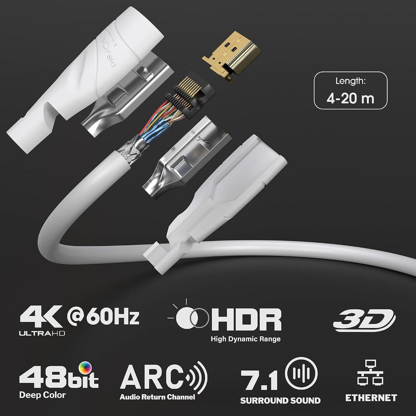 4K 33ft (20ft75ft) 4K@60Hz, PS5, KabelDirekt HDMI Cable & Longer HDMI Cables German-Engineered HDMI Cord Supports UHD