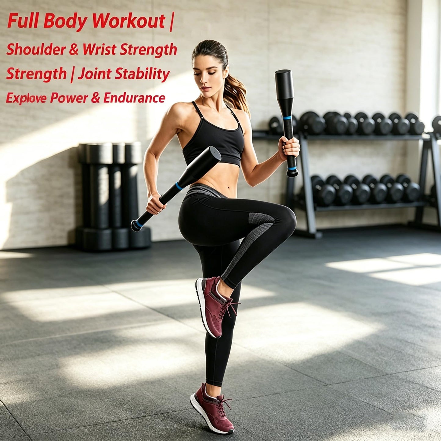 Integrally Formed Steel Clubbell, 10-35LB Weighted Barbell with Knurled Anti-slip Handle, Anti-rust Steel Barbell for Home Gym Strength Training and Full Body Workout