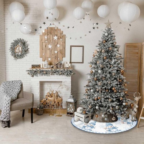 Christmas Tree Skirt 36 inches Blue Snowman Christmas Tree Skirt Mat Farmhouse Xmas Ornaments Decorations for Christmas Holiday Party (Blue, 36in)