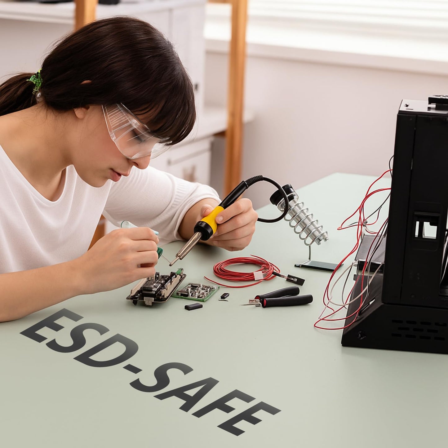 Pangda ESD Mat Roll 2.5 ft X 10 ft High Temperature Rubber ESD Soldering Roll Anti-Static Soldering Heat Resistant Workbench Mat for Electronics Repair PC Building, Gray