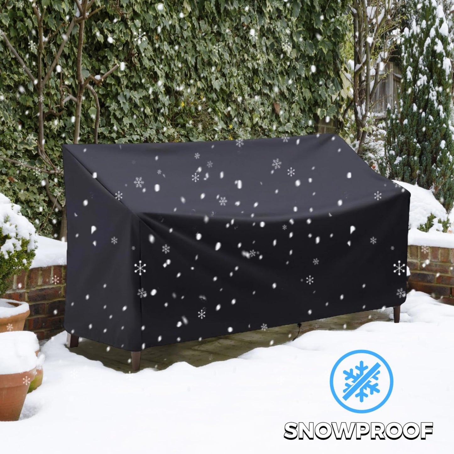 Outdoor Bench Cover, 2 Seater Patio Bench Cover, Waterproof Heavy Duty Furniture Cover with Air Vents, Buckles and Drawcord, All Weather UV Dust Protection for Porch Deck Garden, 53 x 26 x 35 in