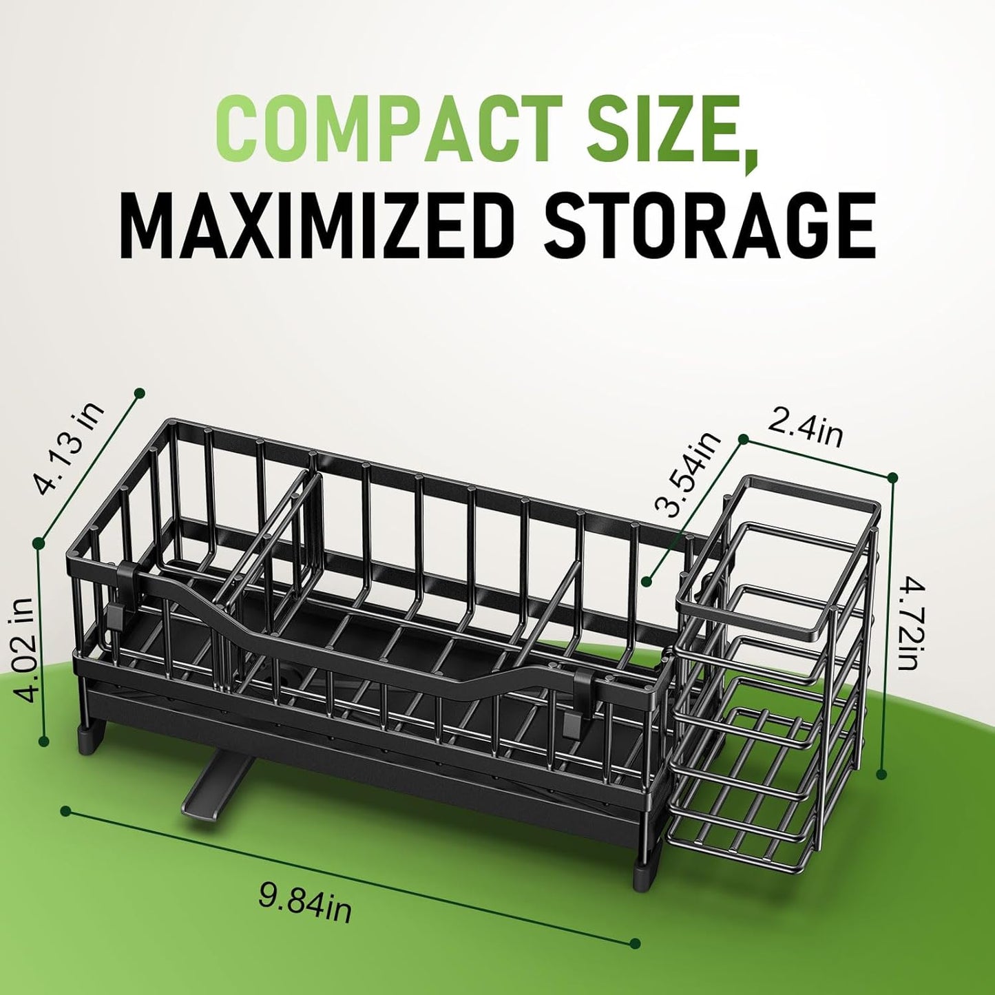 Skiennix Kitchen Sink Caddy - 304 Rustproof Stainless Steel Sponge Holder | Black Countertop Organizer