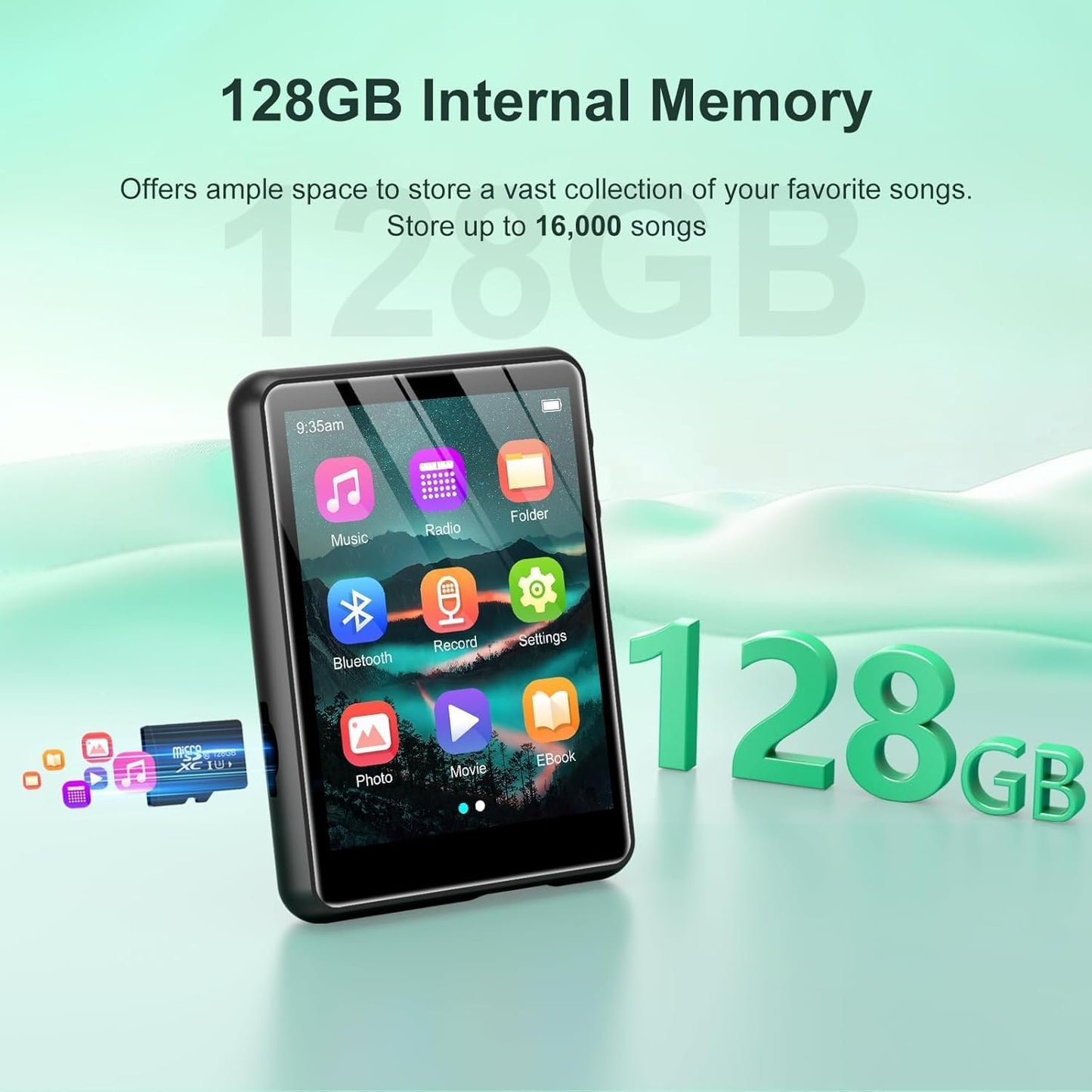 ZAQE 128GB MP3 MP3 5.4, Player - Portable Player with Bluetooth Portable Music Player with FM Radio, Voice Recorder