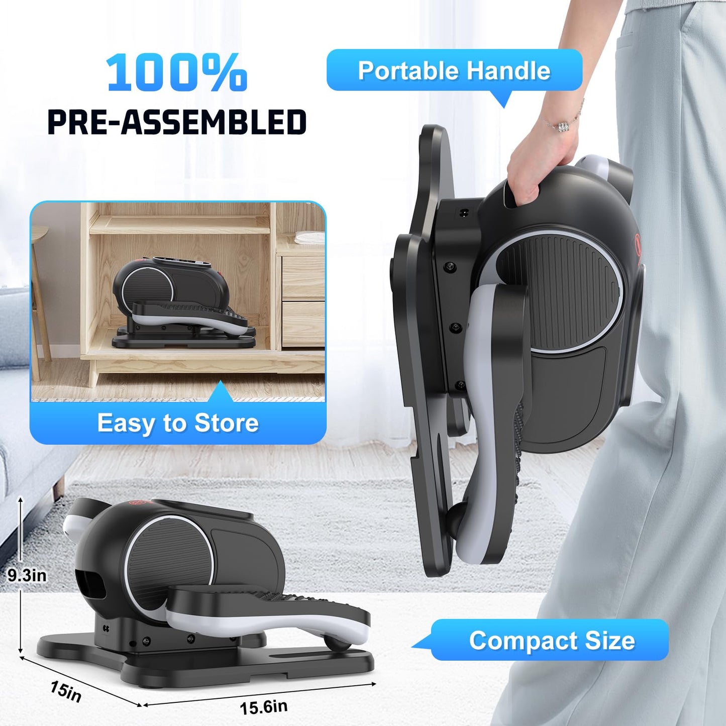 ANCHEER Under Desk Elliptical, 24-in-1 (12 Auto & 12 Manual) Elliptical Machine with Wireless Remote&Dual-Direction, Quiet Compact Leg Exerciser for Home Office(Black)