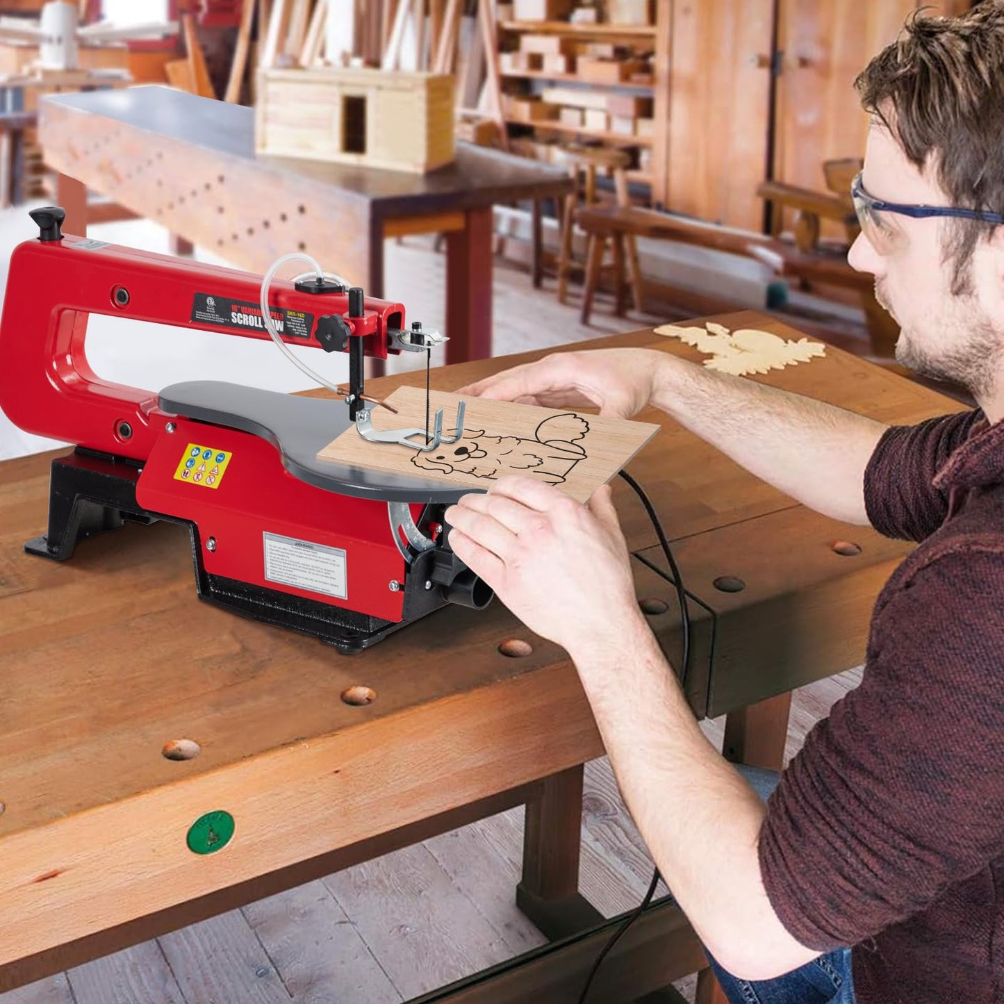 Variable Speed Scroll Saw 16-Inch With Extra-Large Adjustable Tilting Work Table for Woodworking
