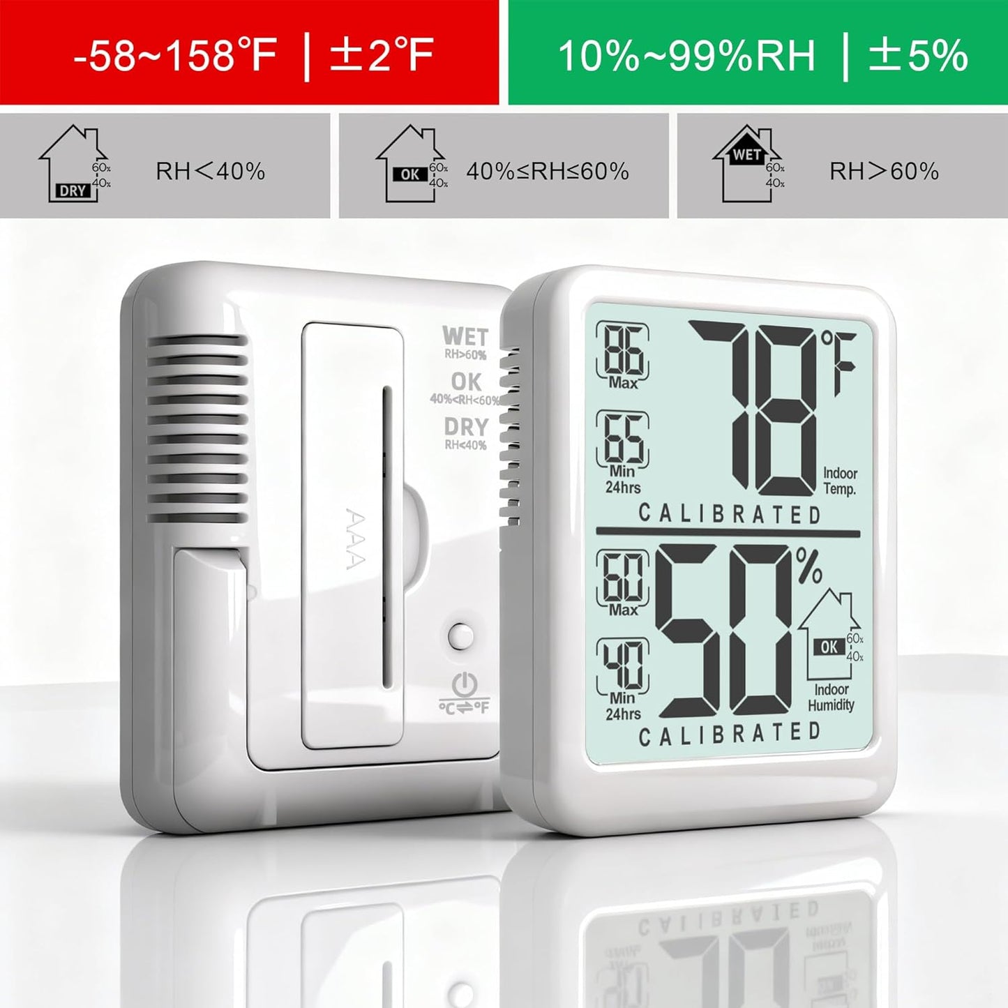 Antonki Digital Room Thermometer - Indoor Temperature & Humidity Gauge with Max/Min Records | Battery Included
