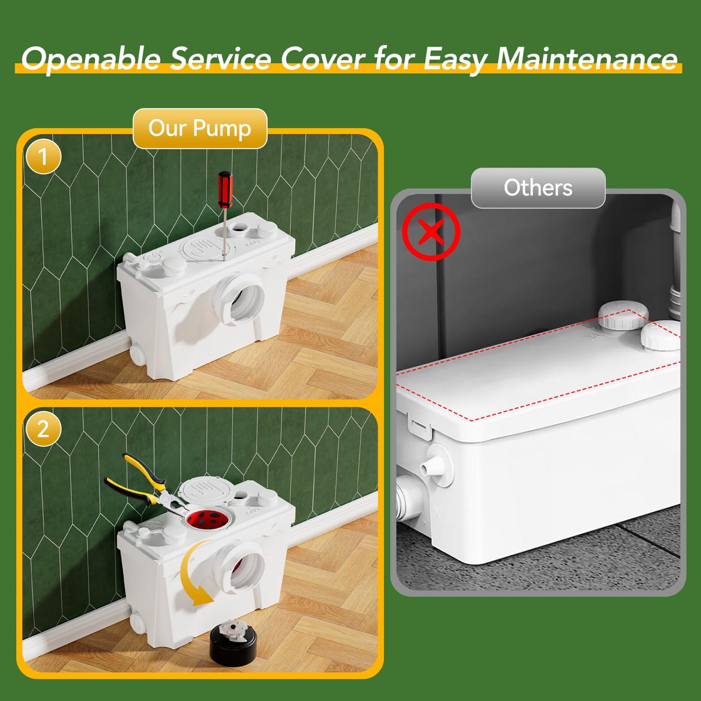 Macerator Pump for Basement Toilets, Sinks, Showers & Laundry – Upflush Pump to 23ft/8 m, 1800GPH with 4 Water Connections, Quiet & Versatile Sewage Solution for Home Bathrooms