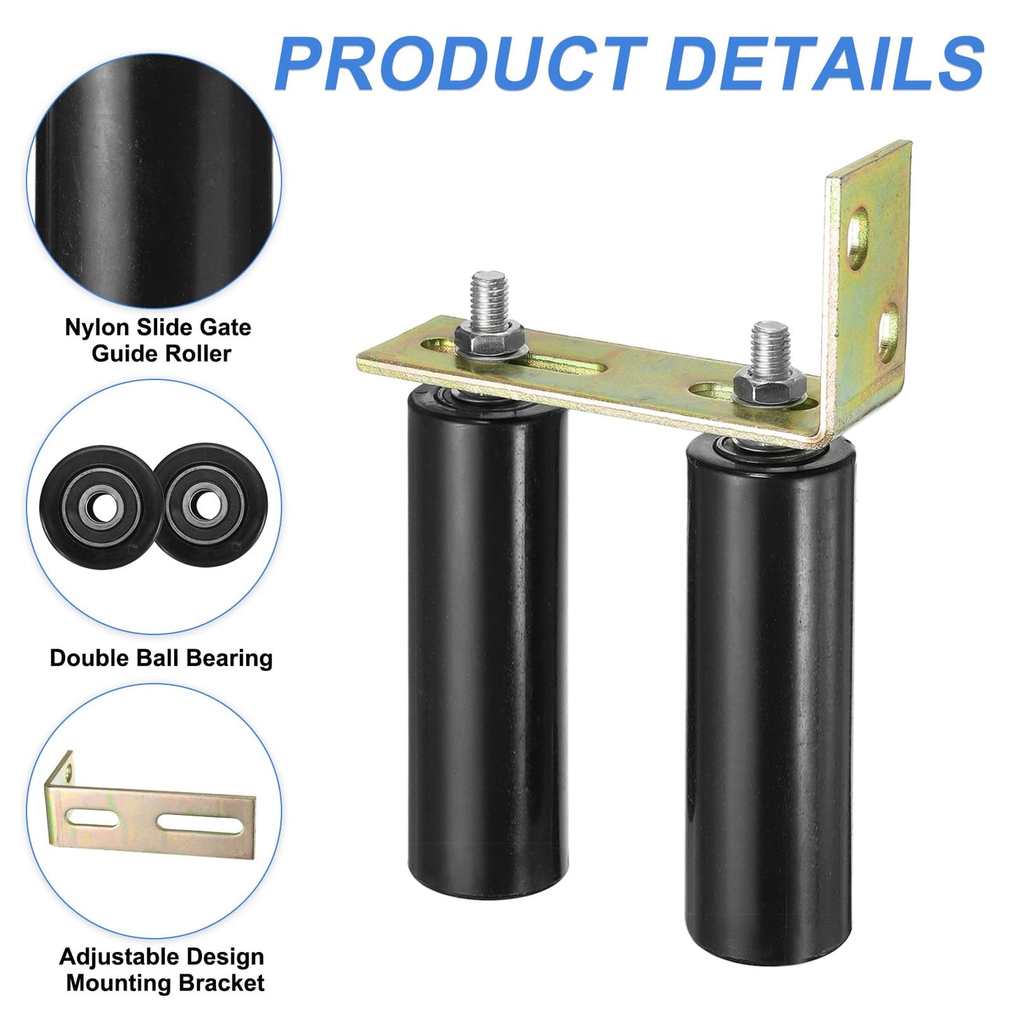 uxcell 2 Set Slide Gate Guide Roller, 6" Nylon Rollers Gate Support Assembly with L-Rear Post Bracket, Universal Sealed Ball Bearing Rolling Gate Guider for Sliding Door, Black