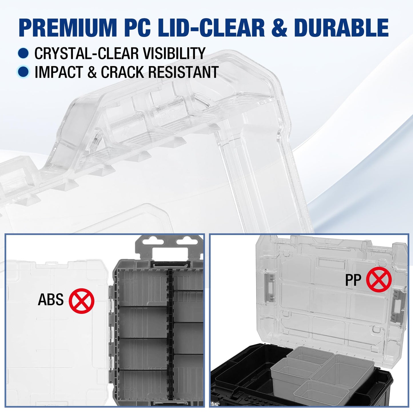 WORKPRO Small Parts Organizer 3 Pieces, Portable Stackable Hardware Storage Case with Removable Dividers, Clear Lid Tool Box Organizer for Screws, Bolts, Nails, Craft Supplies and Small Accessories
