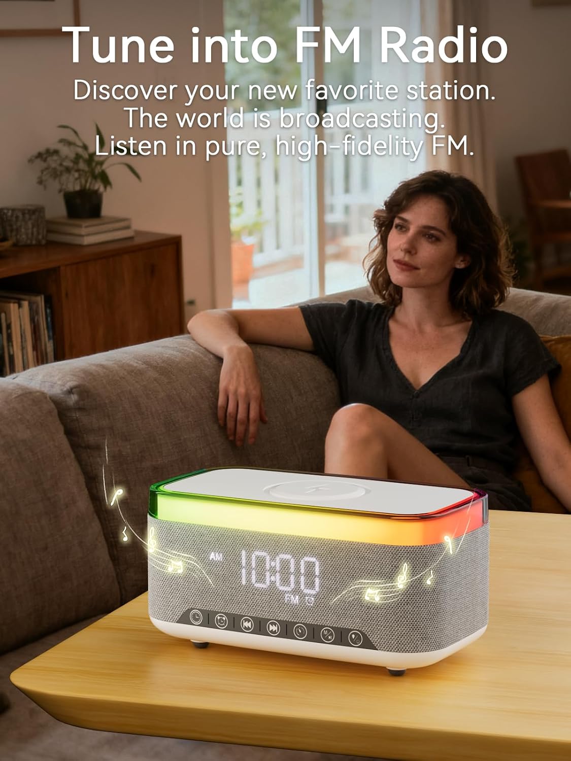Reatsoc 10w 10W 12-Color Alarm Clock Bluetooth Speaker with Fast Wireless Charger for iPhone Samsung, Stereo Bluetooth