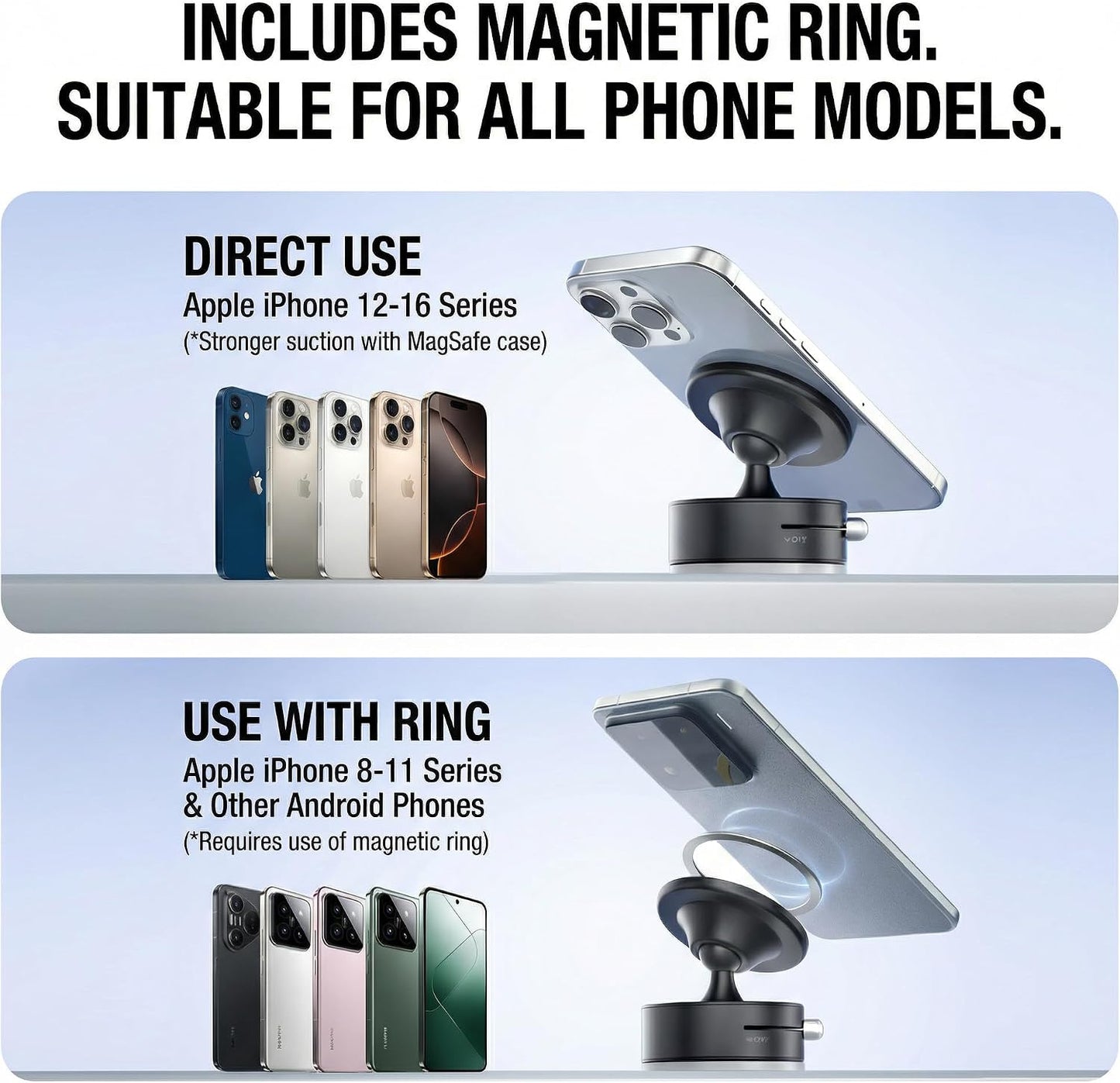 AYAHAIR 360degrees 17 N52 16 15 14 13 12 Vacuum Magnetic Car Phone Mount Rotation Phone Holder for Car Magnets Strong