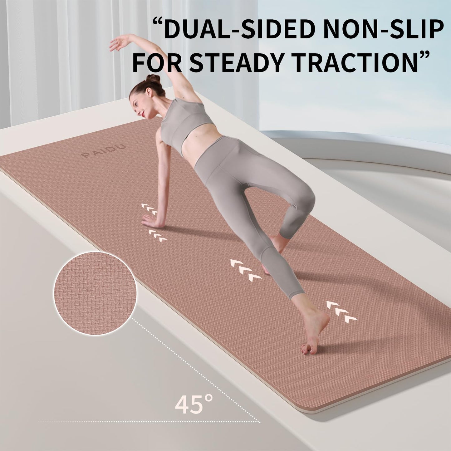 PAIDU Yoga Mat Non Slip Anti-tear,extra thick-2/5 inch（10MM）High Resiliency Professional POE Yoga Mats for Women Men Kids,72"x24"inch,Workout, Yoga, Pilates and Floor Exercise, with Carrier Strap