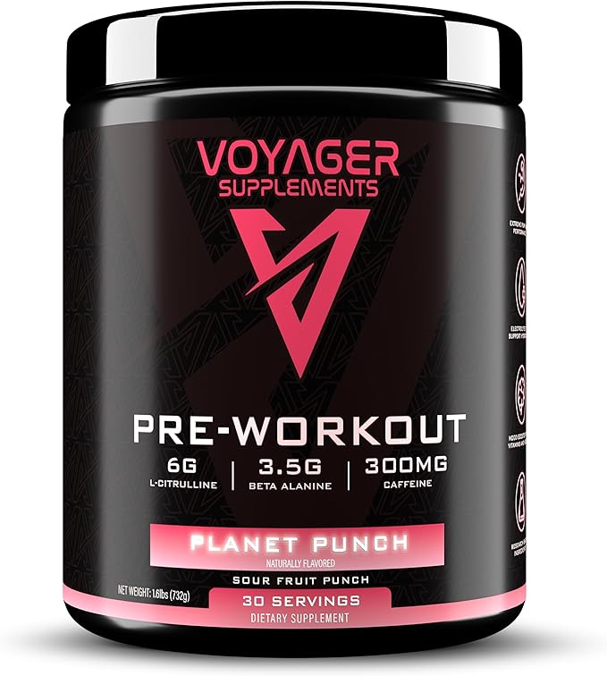 Voyager Pre-Workout Planet Punch ??Creatine-Free Powder w/L-Citrulline, Beta-Alanine, Caffeine ??Supports Energy, Endurance & Focus ??30 Servings ??No Artificial Fillers ??GMP Certified