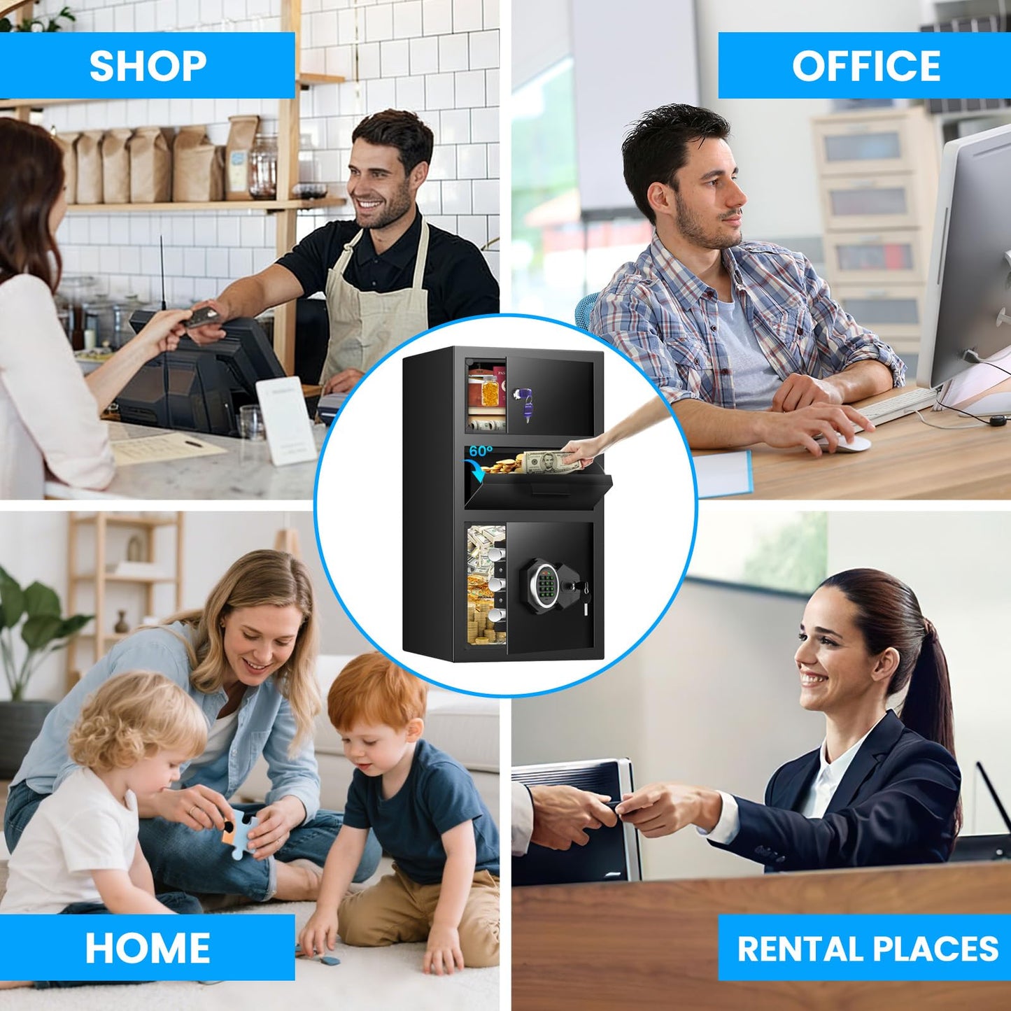 6.0 Cu ft Large Safe with Drop Slot, Anti-Theft Drop Safe Box with Quick Place Slot, Digital Keypad, Spare Keys&Smart Alarm, Heavy-duty Depository Drop Safes for Cash Business Retail Mail Church Home