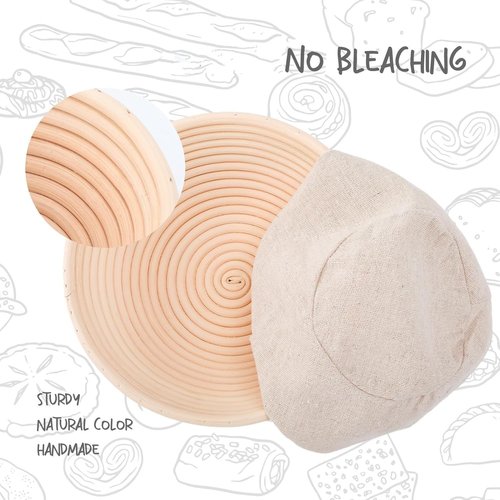 DOYOLLA Sourdough Bread Proofing Baskets - Dough Proofing Bowls Kit with Cloth Liner & Tools | Round, 8.5 Inch, Set of 2