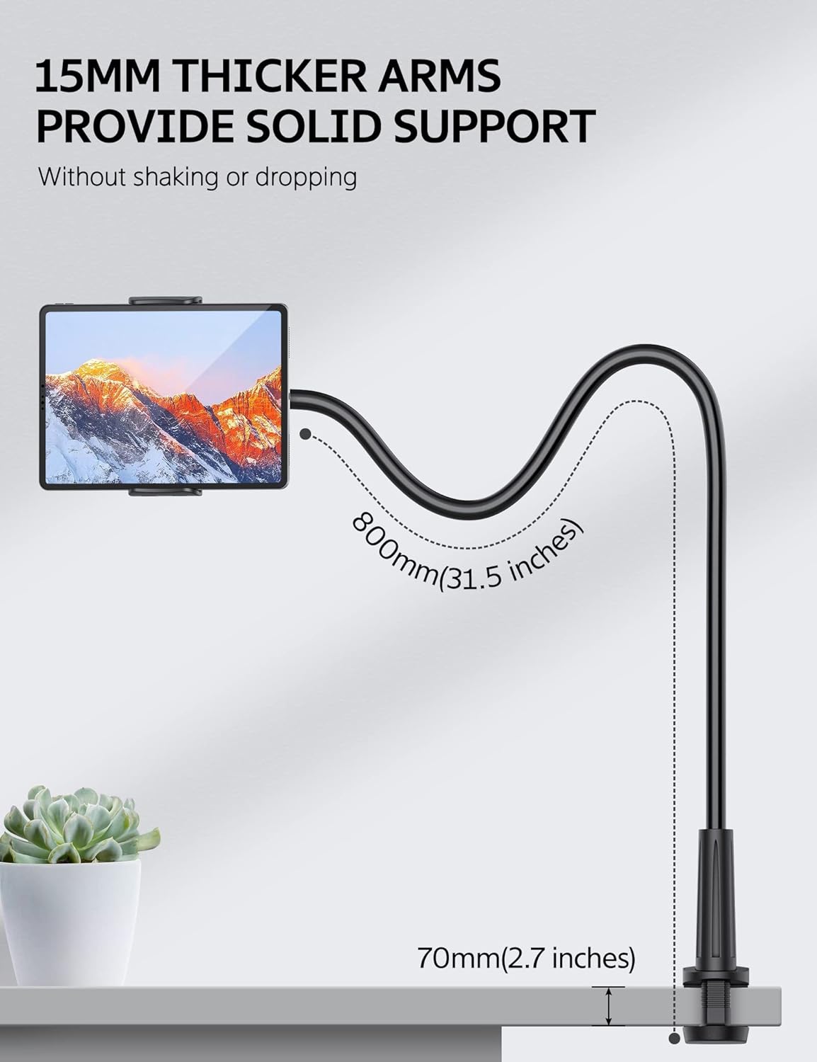 SHAWE 360 4.0~10.5" Gooseneck Tablet Holder Phone Stand, Flexible Tablet Mount for Bed, Adjustable Lazy Arm Holder