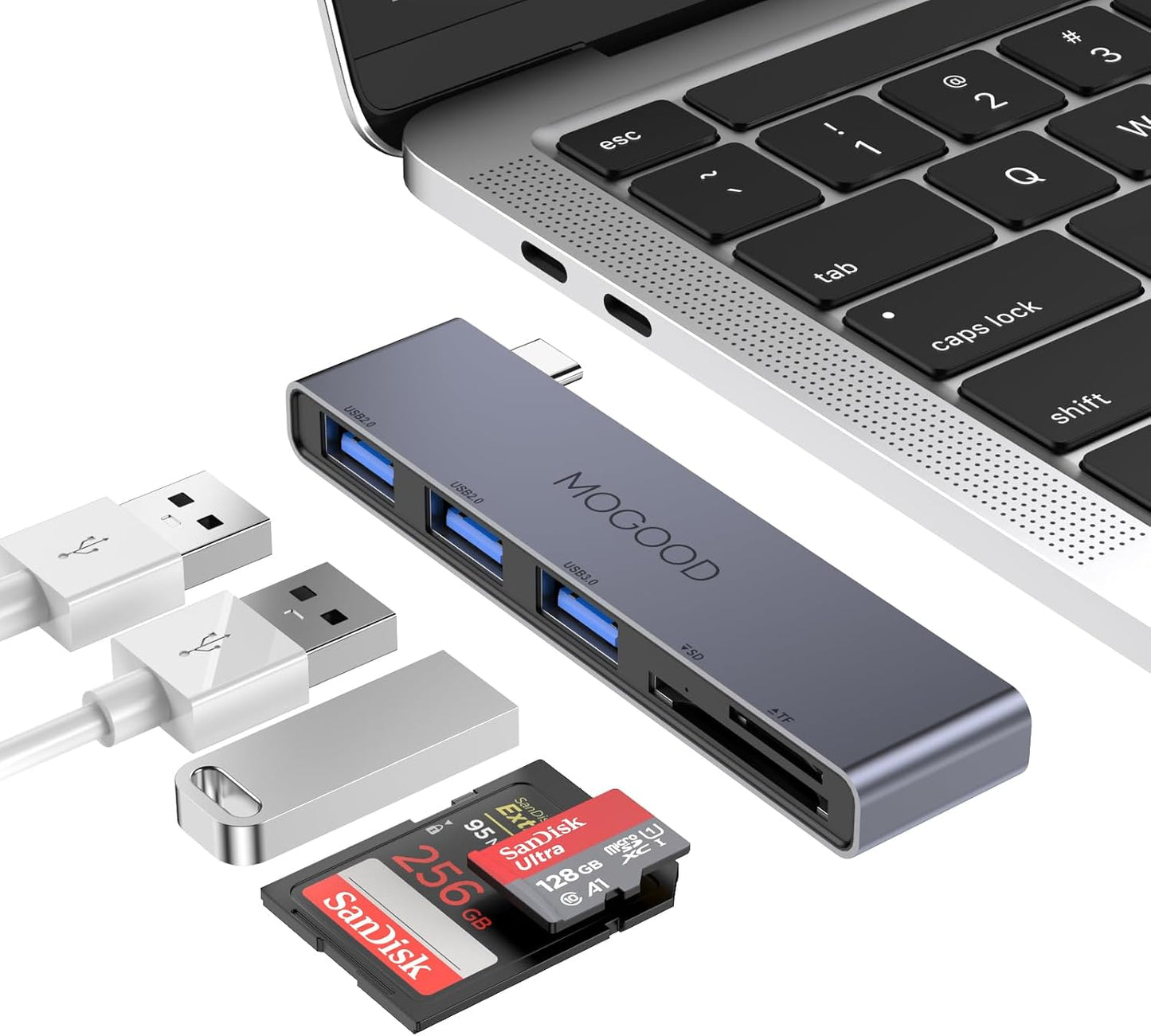 MOGOOD 5 1 1USB 3.0, 2USB 2.0, in USB C to SD/TF Card Reader Multiport Adapter, SD/TF Card Reader Adapter, Compatible