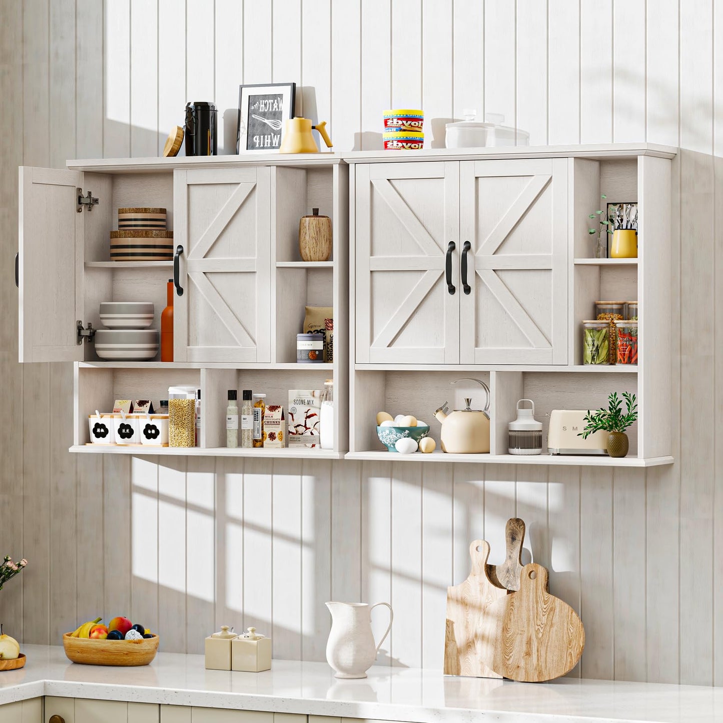 Vabches Bathroom Wall Cabinet, Farmhouse Medicine Cabinet with Double Barn Door and Adjustable Wood Shelf, Over The Toilet Storage Cabinet for Wall Mounted for Bathroom Laundry Room Kitchen (White)