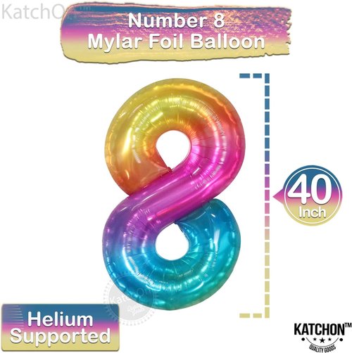 KatchOn Giant Rainbow Number 8 Balloon - 40 Inch Colorful Tie Dye Design for Birthday & Anniversary Celebrations