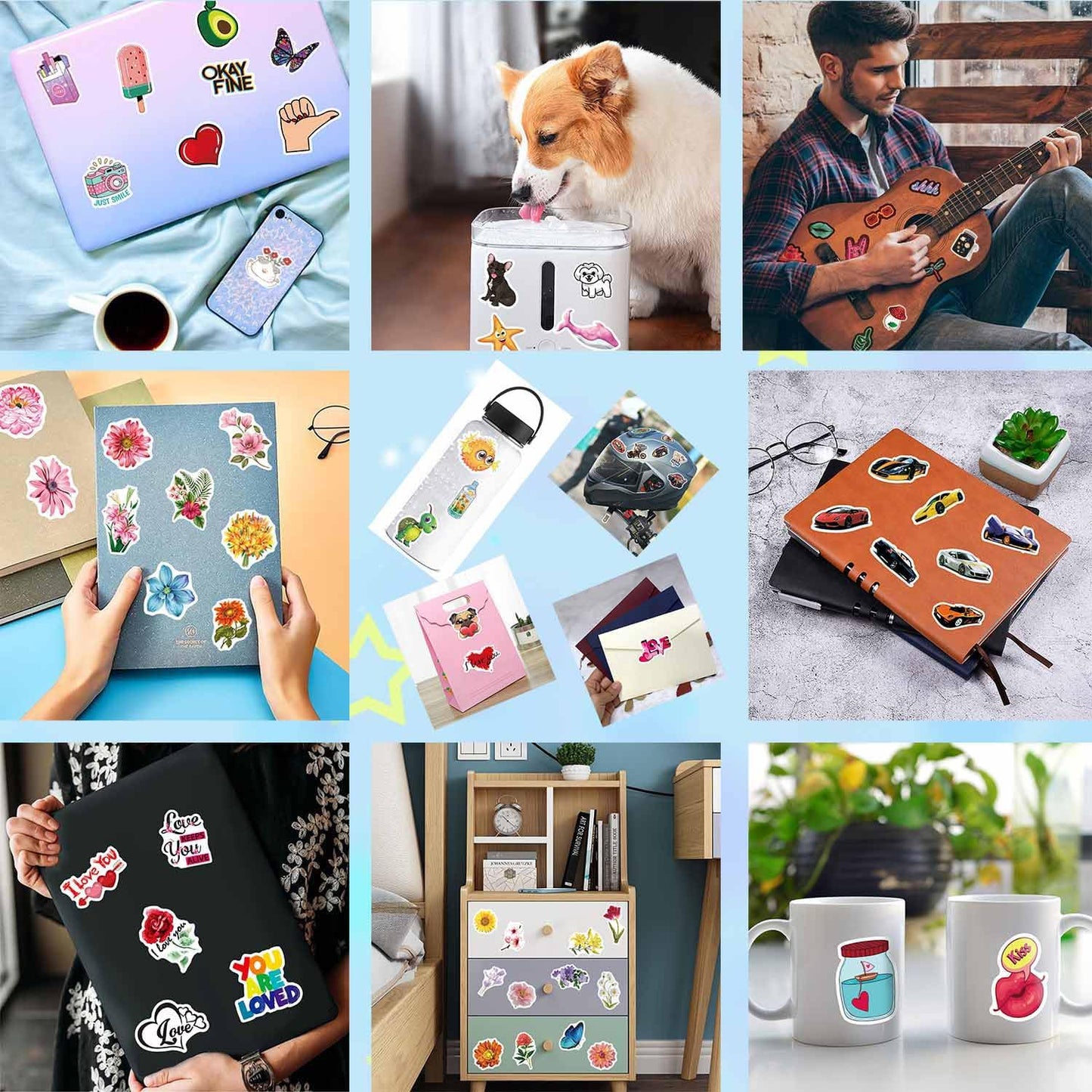 Dslalaly 51 PCS Reusable Cartoon Building Block Stickers - Waterproof Decals for Water Bottles, Laptops & Scrapbooking