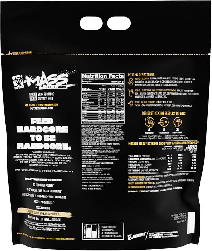 Mutant Mass Extreme Gainer ??Whey Protein Powder ??Build Muscle Size and Strength ??High Density Clean Calories (Cookies and Cream, 12 lbs)