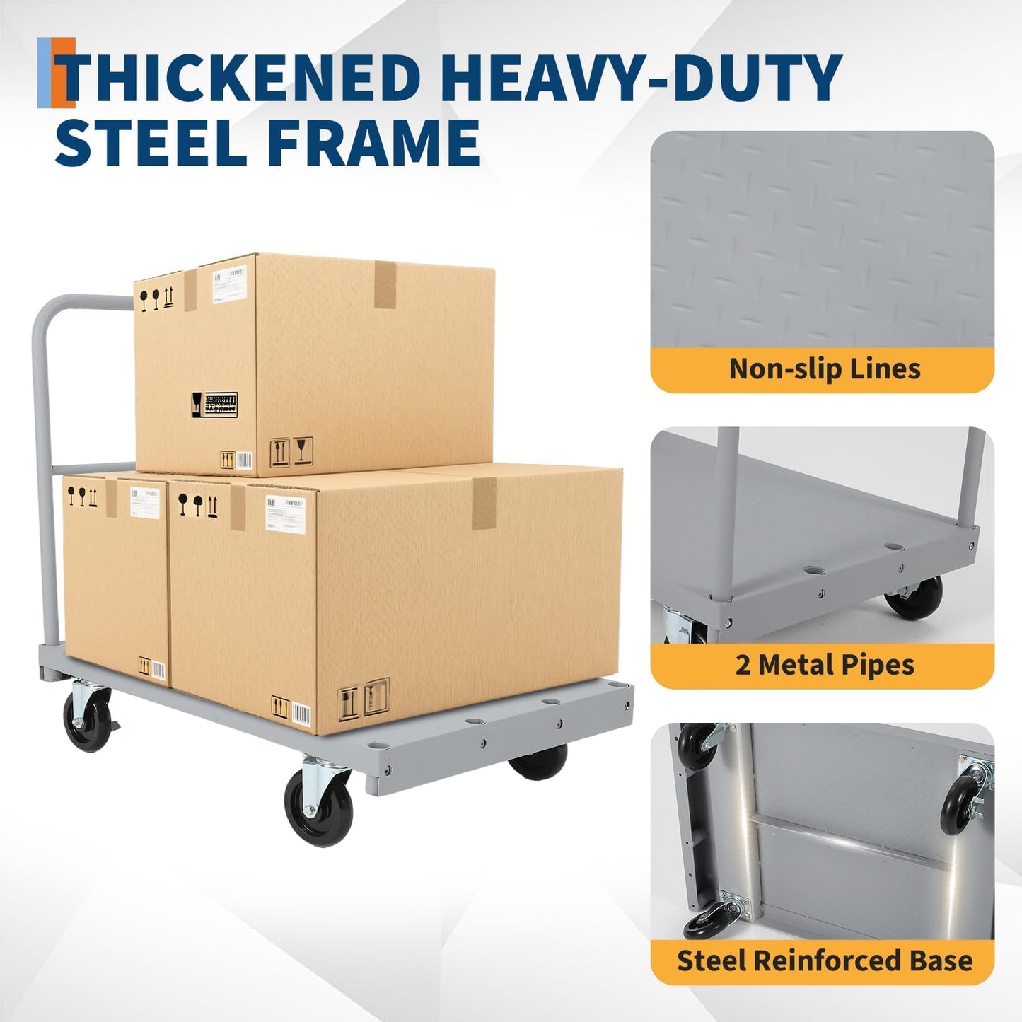 Steel Panel Truck Cart 36x24 inch, 2 in 1 Industrial Grade Platform Truck with 2200 LBS Capacity, Heavy Duty Drywall Dolly with 2 Removable Side Handrails & Swivel Wheels