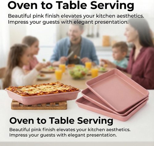 11x9 Baking Pan Set of 3 - Non-Stick Rectangular Cake & Brownie Pans in Pink | Perfect for Home Baking