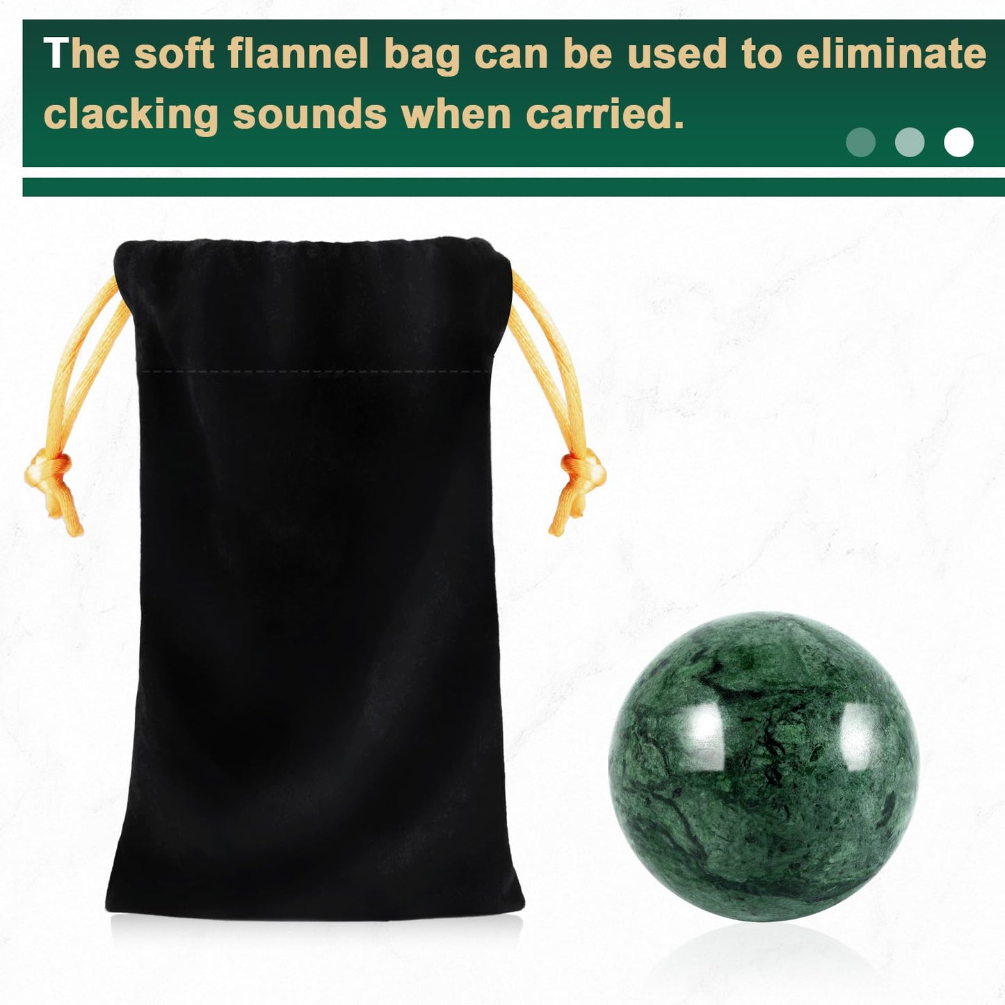 Learay 2Pcs Baoding Balls, Baoding Balls for Hand Therapy, Chinese Health Exercise Massage Balls with Carry Pouch for Stress Relief Meditation Ball(Green/1.57 inch)